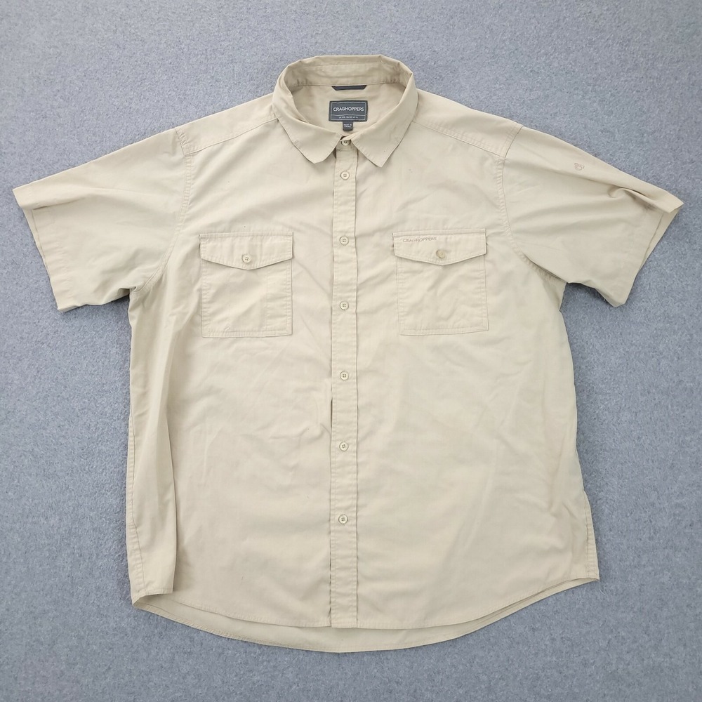 Craghoppers Button Up Shirt XL Short Sleeve Solid Beige Mens